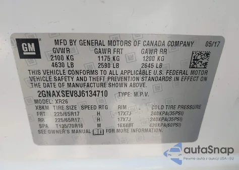 2018 Chevrolet Equinox Lt from USA, damaged, VIN 2GNAXSEV8J6134710